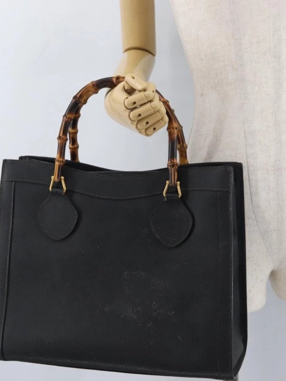 GUCCI Bamboo Tote Bag Leather Black Gold